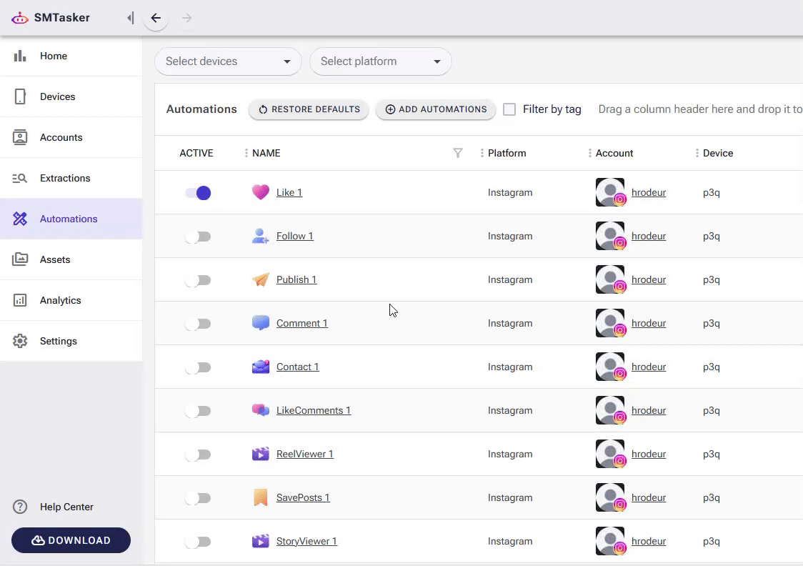 A gif showing how to use the advanced filtering at the name column level